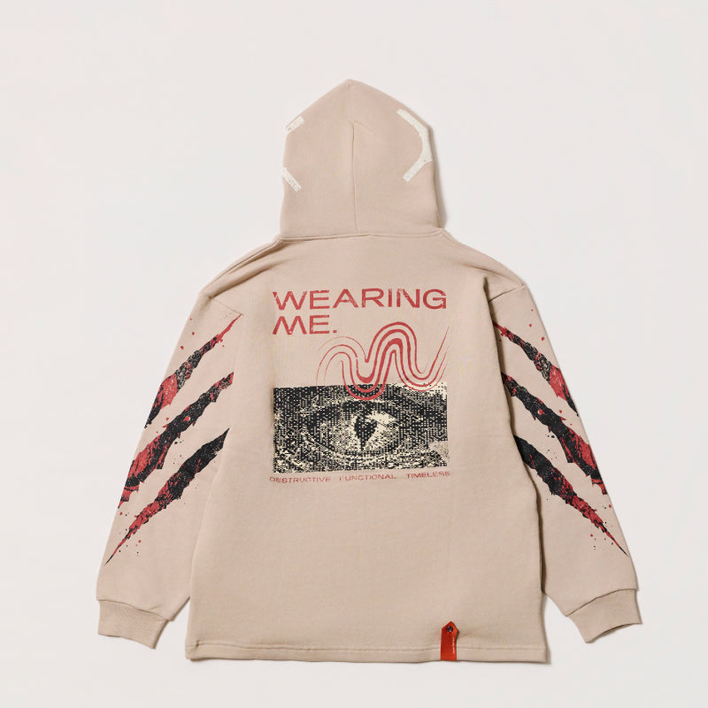 【ラスト10点のみ】【sXe x BAND SAURUS Hoodie】Eye of the REX & Slash：ベージュ（限定75+30着）